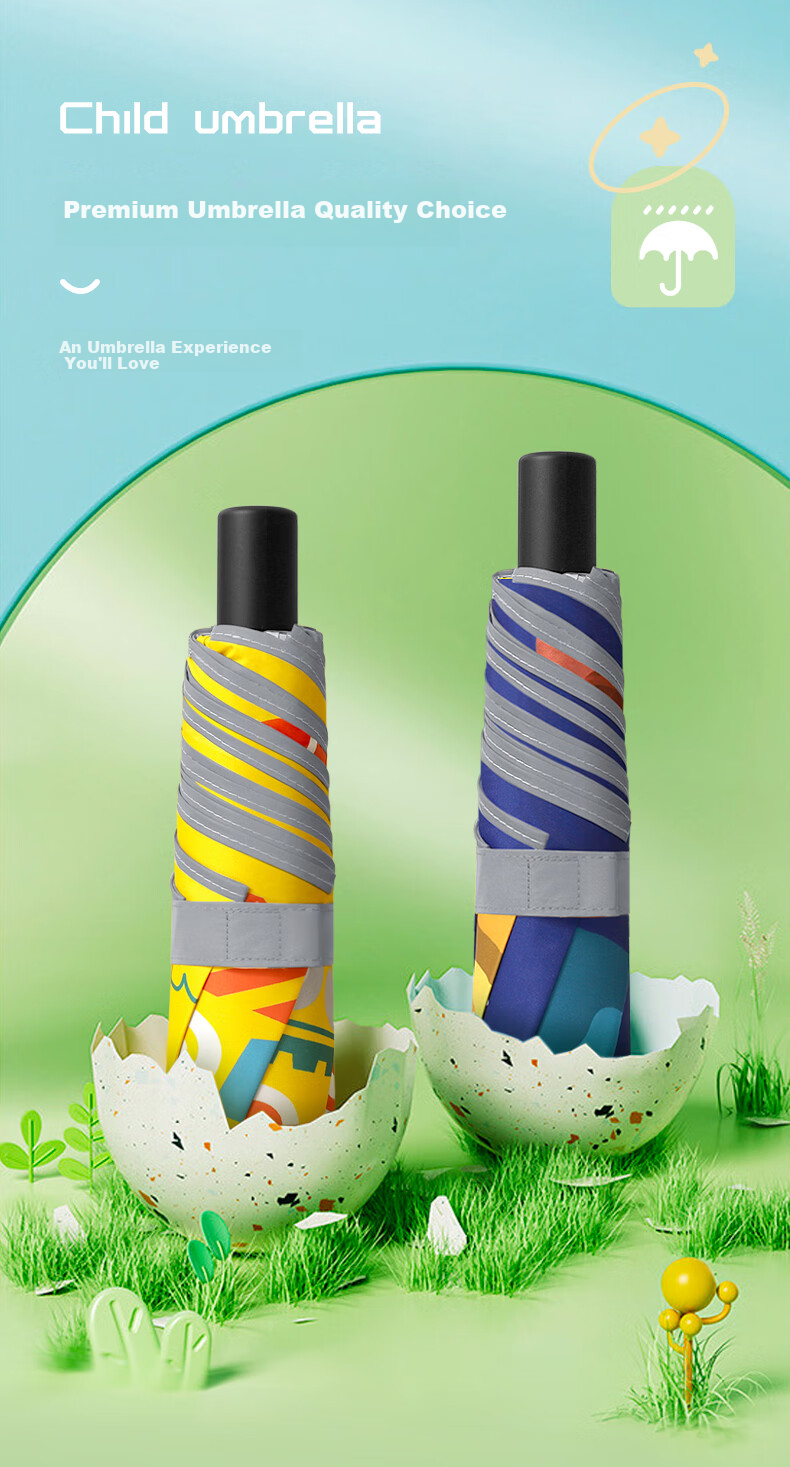 MAYDU Children's Umbrella, Foldable Umbrella for Kids, Elementary School Students' Special Three-Fold Umbrella for School Use, M3370 Astronaut Desig 10