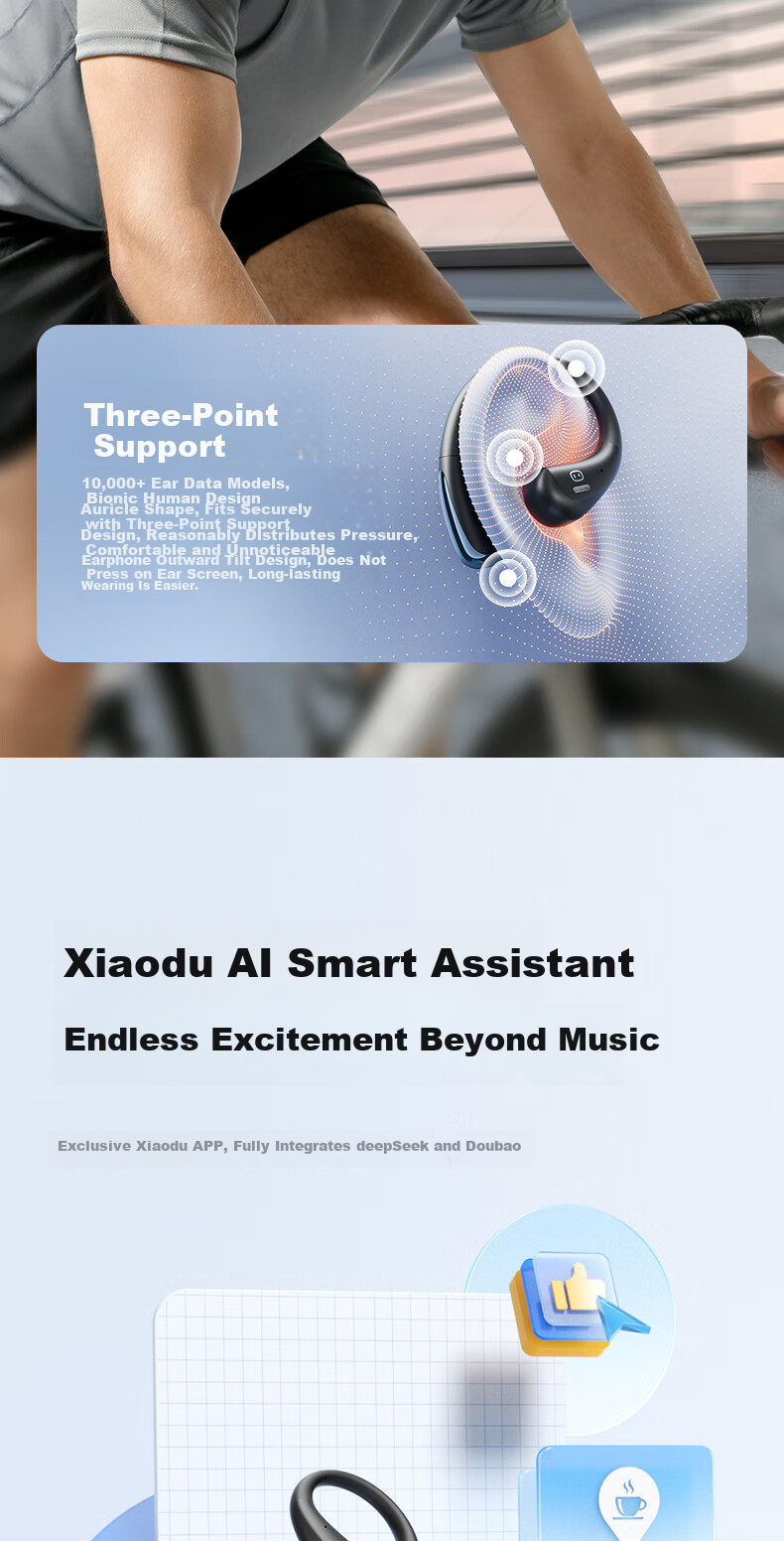 Xiaodu [Deng Kaitong Edition] S200PRO Bluetooth Earphones Air Conduction Concept Long Battery Life Wireless Sports Ear-Hook Compatible with Apple Huawei Blue 12