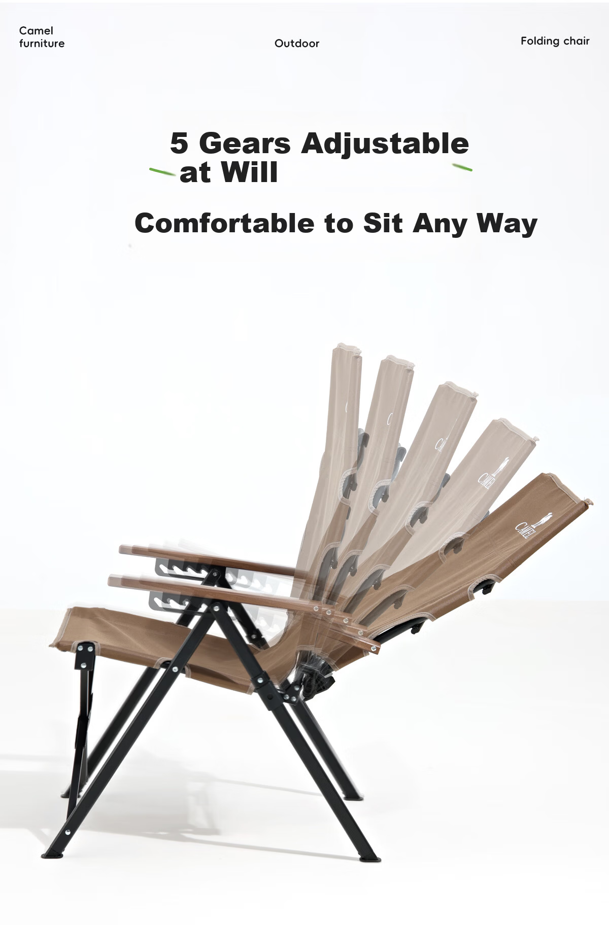 CAMEL Adjustable Folding Outdoor Recliner Portable Camping Chair Nap Chair Dual-Use Leisure Seat N75CH21050 1