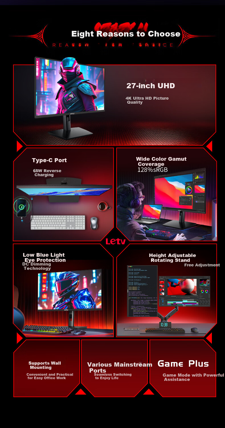 LeTV 27-inch 4K UHD IPS Monitor with Type-C 65W, Rotatable and Height Adjustable, USB Port, 8-bit Professional Design Office Display 2