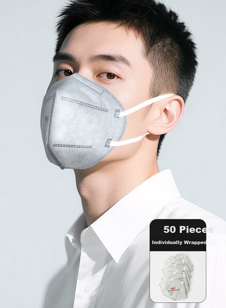 Huixiang JD Industrial Private Label Over-Ear Activated Carbon Foldable Self-Absorption Filter Dustproof Particle Respirator Mask 50pcs/Box P060301 2