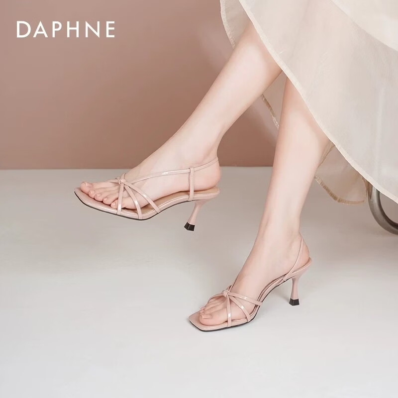 Daphne Women's Stiletto High Heel Sandals 2026 New Summer Square Toe Single Strap Pink Fairy Style High Heels