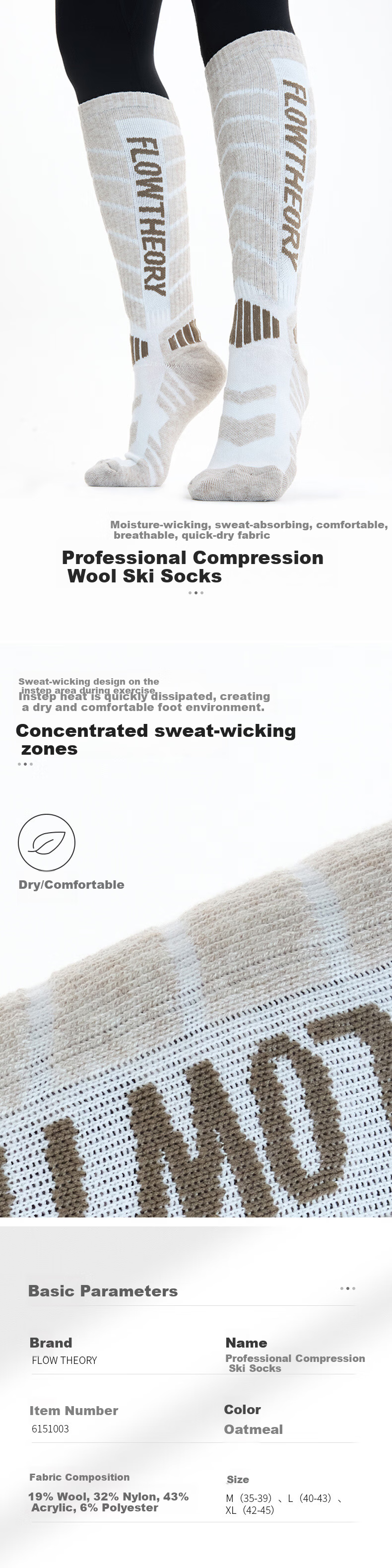 Flow Theory Ski Socks for Men And Women, Autumn And Winter Outdoor Adult Thick Warm High-Top Socks, Gray Base with Black Text, Size M 4