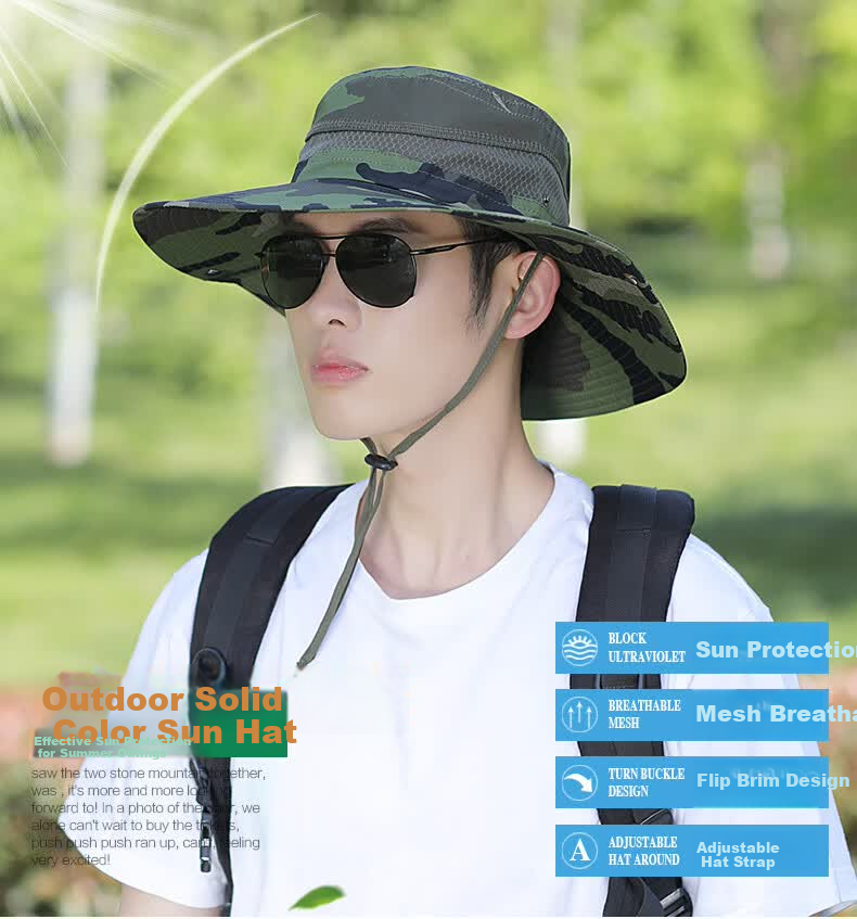 XUEXIMAN Men's Summer Fisherman Hat Fishing Sunshade Wide Brim Outdoor Mountaineering Sun Protection Cap for Men Cycling Travel 1