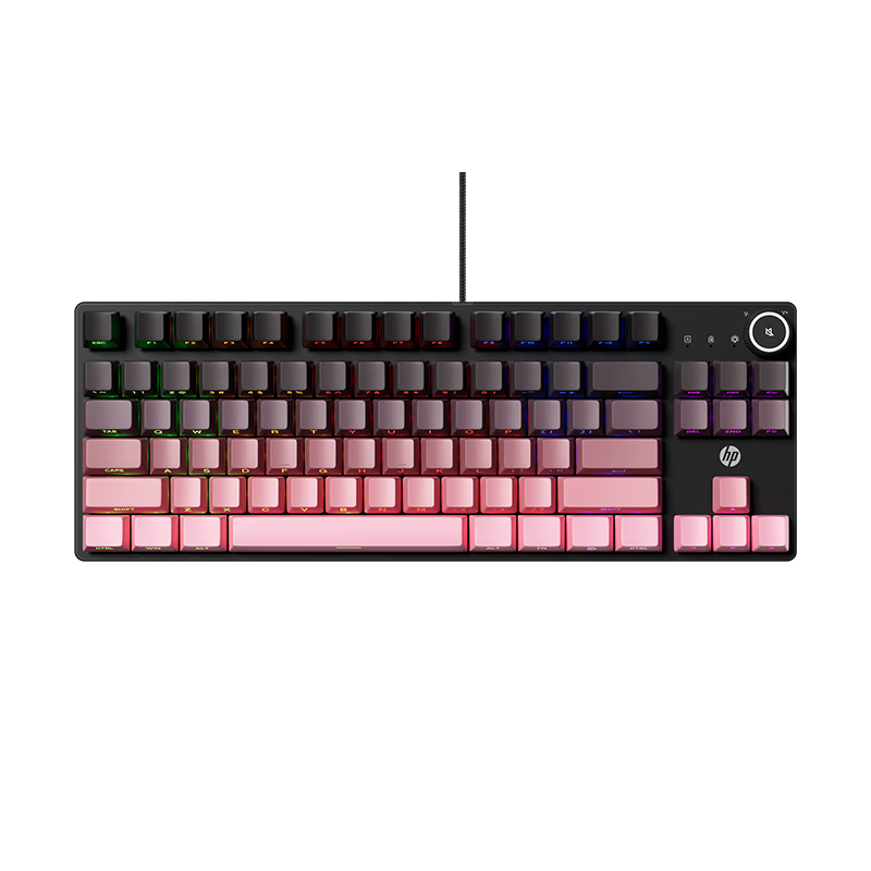 HP K10GV2 Mechanical Keyboard Wired Office Gaming Esports Desktop Laptop Side-Engraved Gradient Blackberry Pink RGB Blue Switch 87-Key