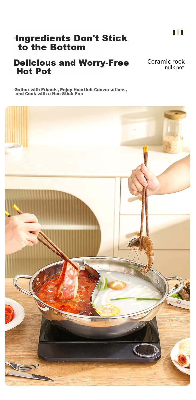Chufang An Yuanyang Hot Pot Thick Stainless Steel Large Capacity Soup Pot 34cm Compatible with Induction Cooker and Gas Stove 6