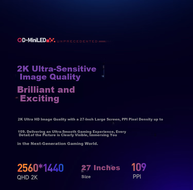 HKC 27-inch 2K 340Hz 1152-Zone MiniLED QD Quantum Dot HDR1400 High Brightness 320Hz Gaming PC Rotatable Adjustable Monitor G27M5Pro 11