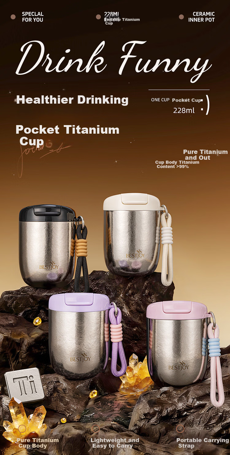 FUGURNG BESTJOY Pure Titanium Coffee Cup High-Quality Inner and Outer Pure Titanium Insulated Cup Portable Compact Water Bottle Titanium Cup Coffee Color 228ml 1