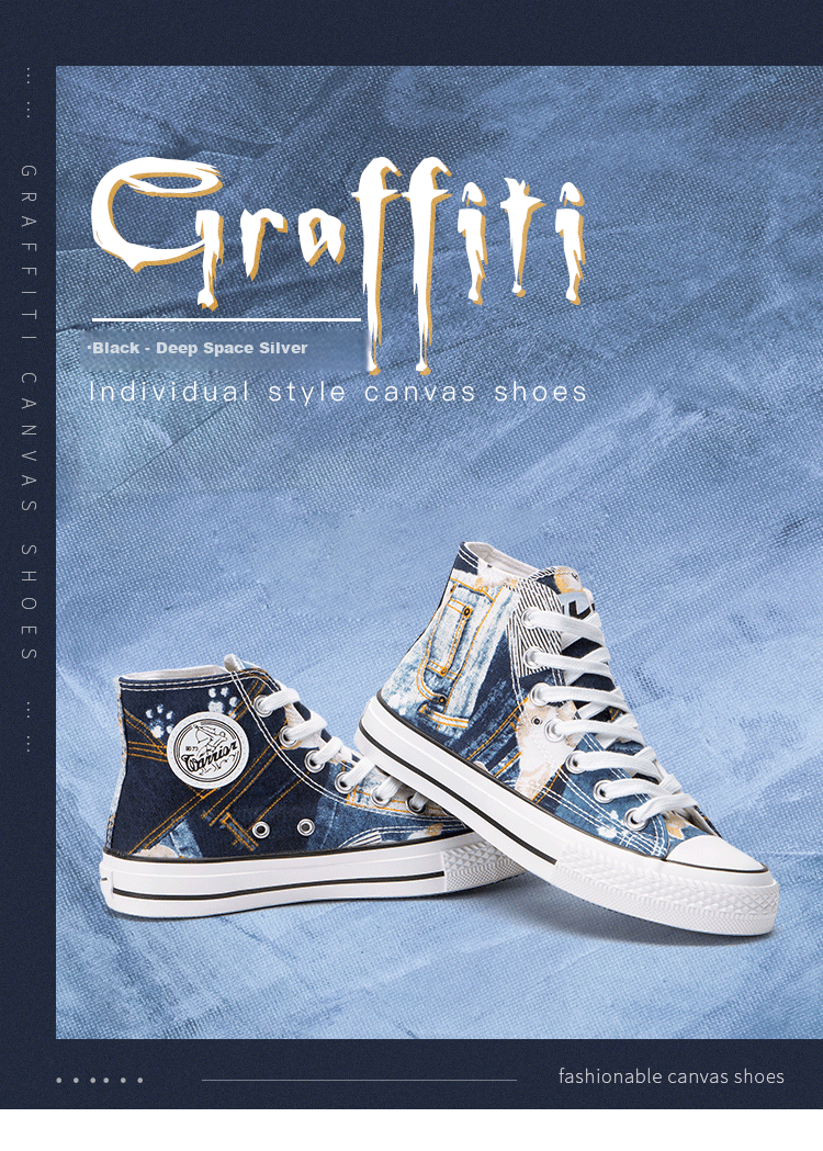 Warrior High-Top Canvas Shoes Men 2022 Spring Summer Irregular Pattern Fashion Couple Sneakers H993 Blue Floral 44 1