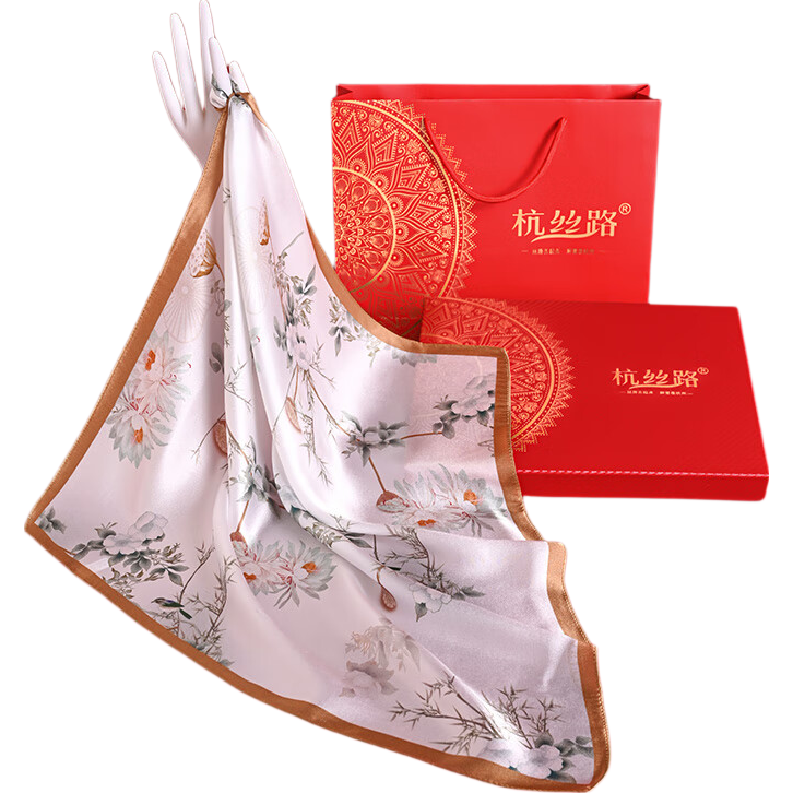 Hangsilk Road Silk Scarf and Comb Gift Box for Women Spring Bloom New Year Birthday Gift for Mom and Elders