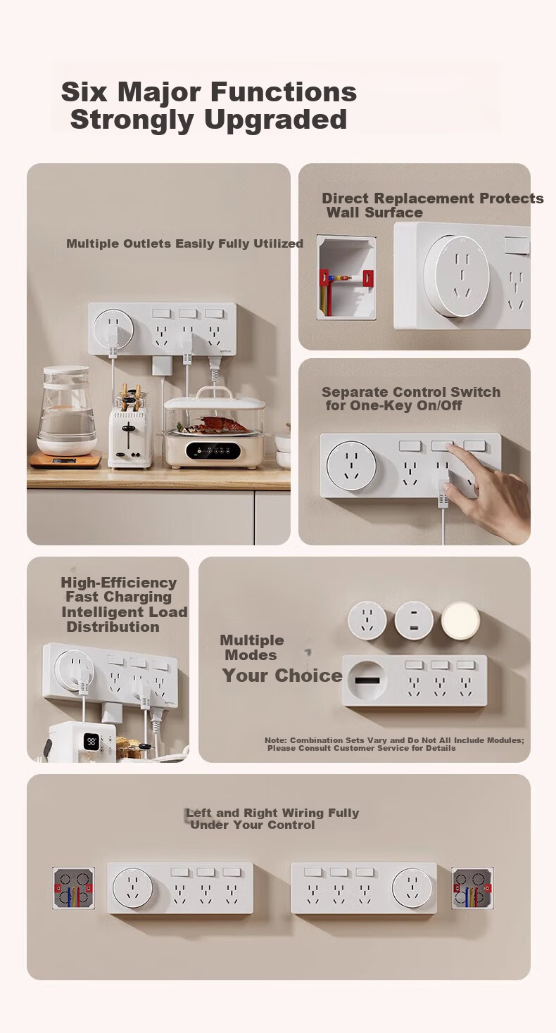 AUX 86-Type Expandable Socket Extension Converter Concealed Multi-Port Household Power Strip with Switch Three Switches 21 Holes + Five Holes Left Expansion Aperture Gray 1