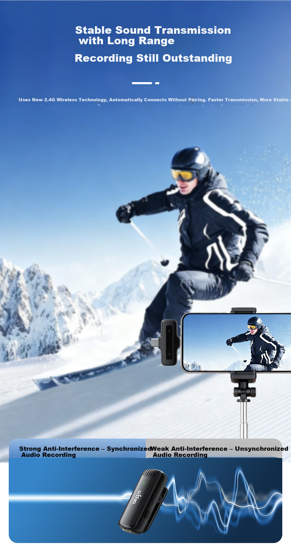 Aigo S35 Wireless Lavalier Microphone Live Streaming Recording Interview Outdoor Short Video Noise Reduction Charging Case Version 2-in-1 Advanced Edition [New] 6