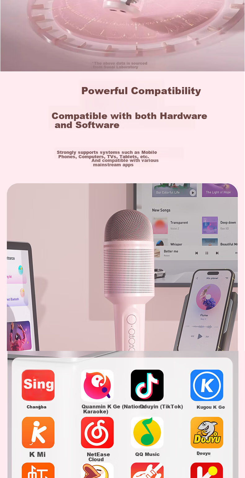 Soaiy Microphone Speaker All-In Wireless Bluetooth Karaoke TV Children's Birthday Gift Portable Handheld Karaoke Microphone for Home Use MC8MAX Pink 9
