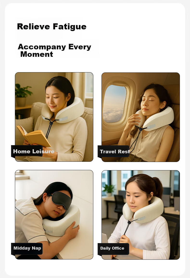 MOBIGARDEN Jinglv U-Shaped Travel Neck Pillow for Airplane and High-Speed Rail, Office Nap Neck Support Pillow NX25683003 Warm Sand Color 6