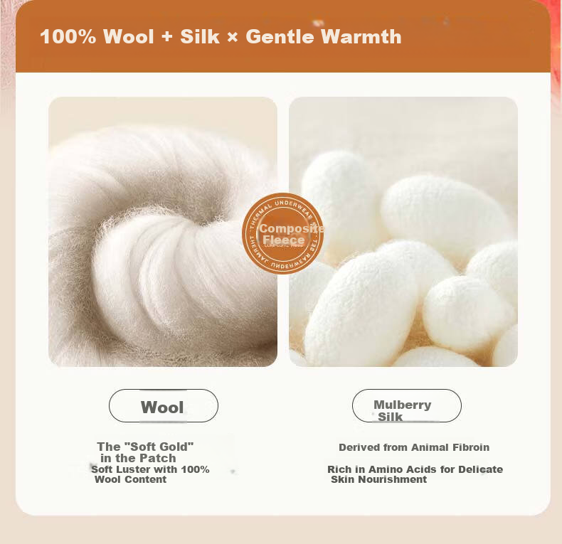 SNOWFLYING Men's Thermal Underwear 100% Wool Filled Patch Autumn Winter Fleece Thickened Set 5