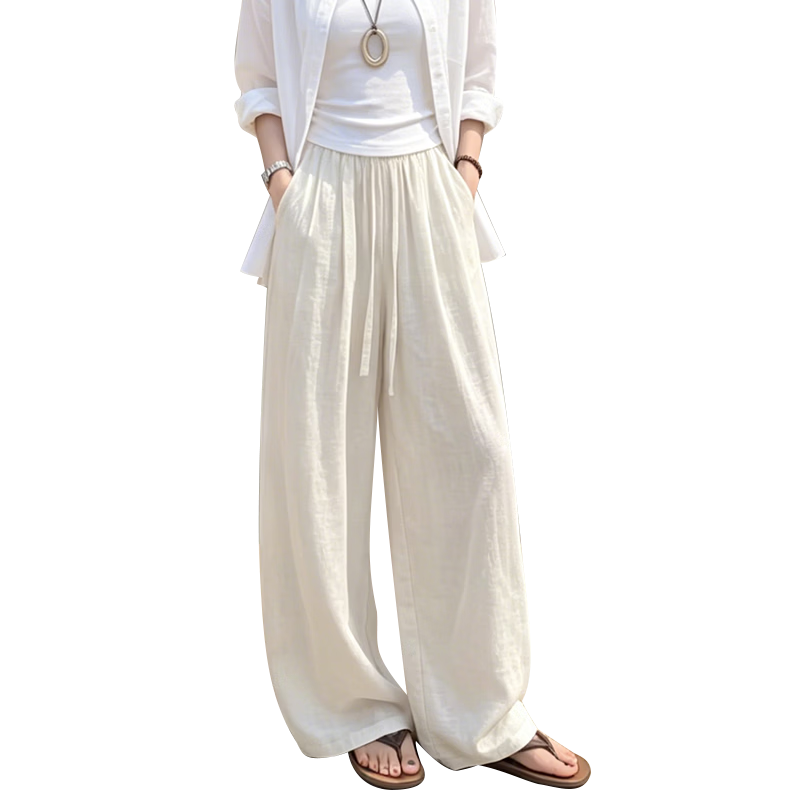 Langsha Linen Wide-Leg Pants for Women 2026 New Summer Thin High-Waist Breathable Relaxed Casual Curved Leg Pants