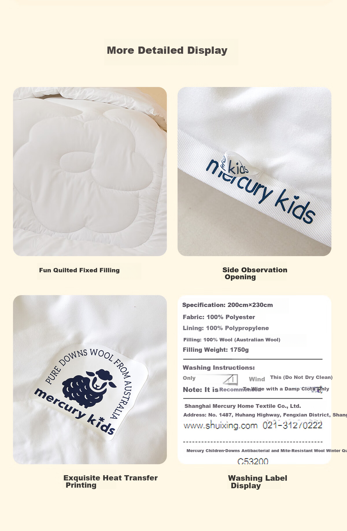 Mercury Kids Wool Quilt Winter 100% Australian Wool A-Class Warm Thick Quilt Core Approx. 4.3 lbs 150*210cm 12