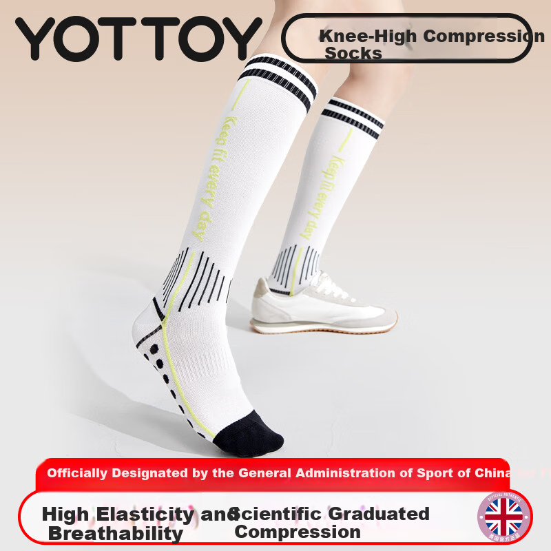 Yottoy Pressure Socks Calf Sleeves Non-Slip Running Sports Compression Socks Professional Women's Long Yoga Socks Bone Porcelain White