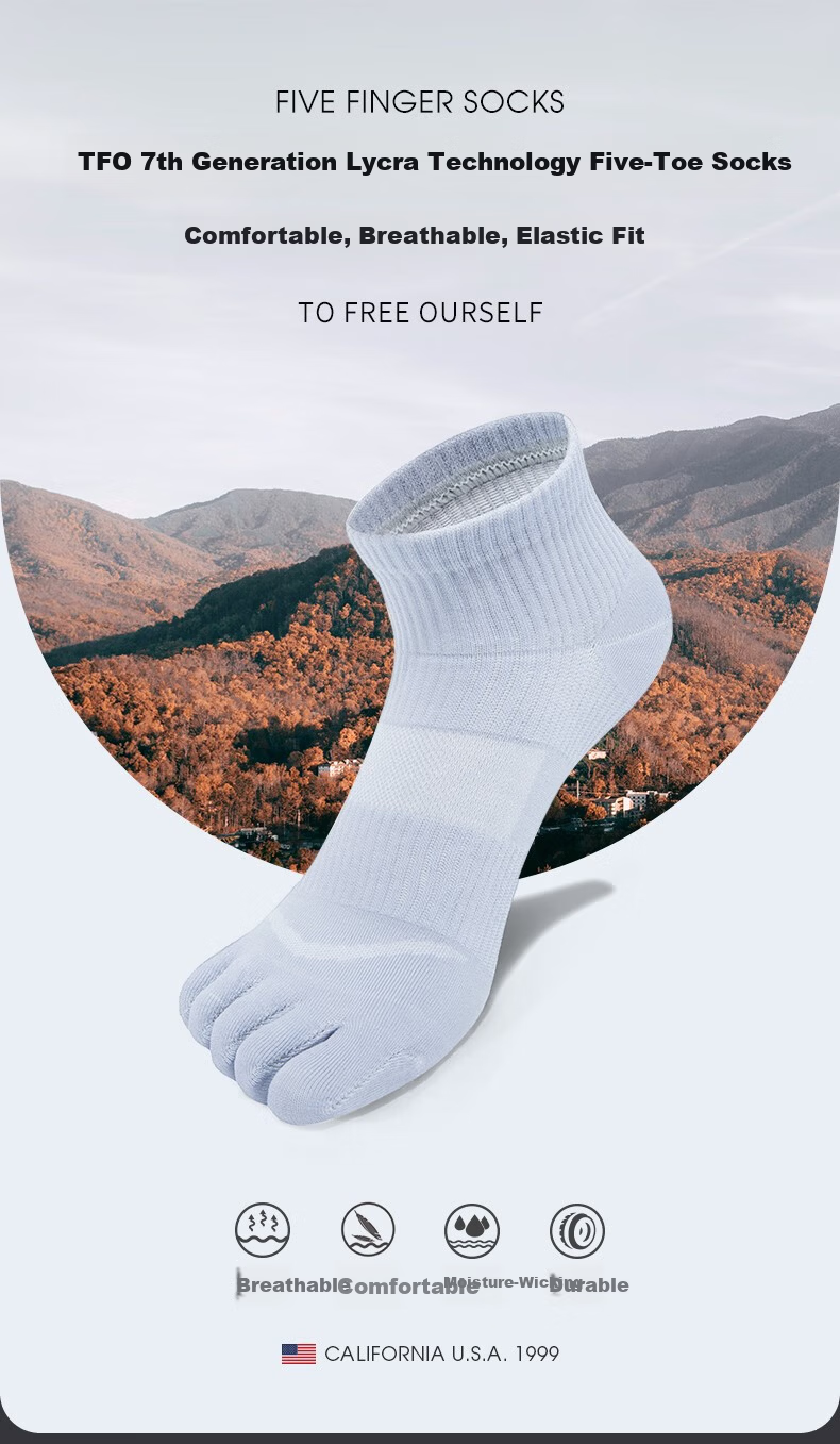 TFO 7th Generation Outdoor Five-Toe Socks Breathable Durable Running Toe Separation Sports Socks 2902561 Men's Light Blue 2