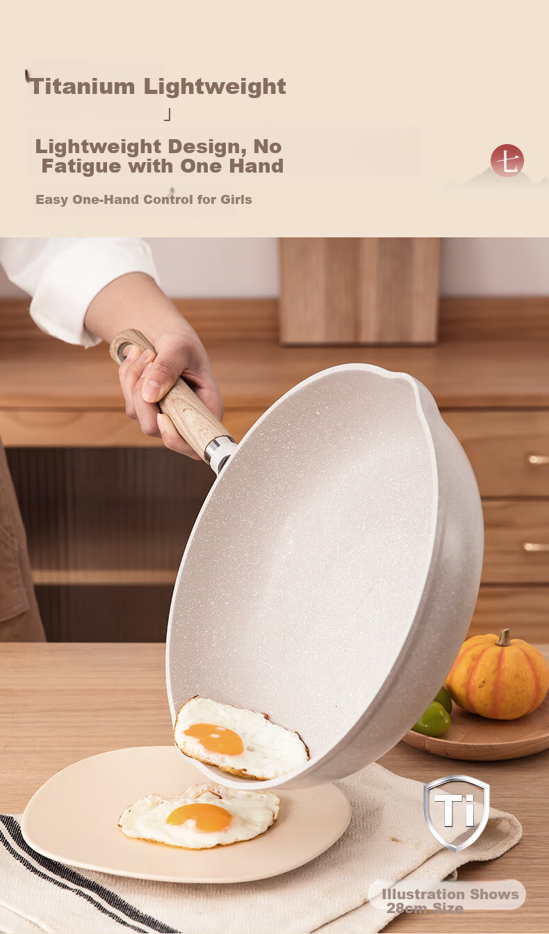 CaROTE Maifan Stone Non-Stick Titanium Frying Pan 24cm for Home Use Steak Pan Small Egg Pancake Pan Induction Cooker Compatible 8