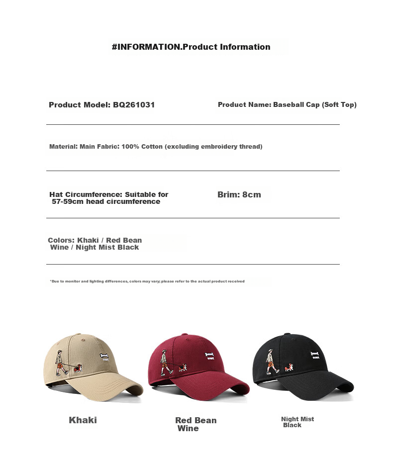CACUSS Women's Spring New Embroidered Baseball Cap College Style Casual Slim Face Baseball Cap Men's Night Mist Black 10