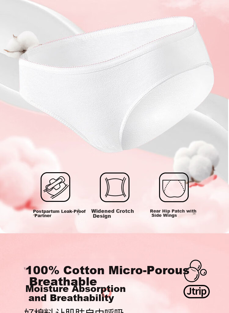 Jtrip Disposable Cotton Women's Underwear Travel Business Portable Maternity Postpartum Menstrual Wash-Free Underwear XXL 5-Pack 6