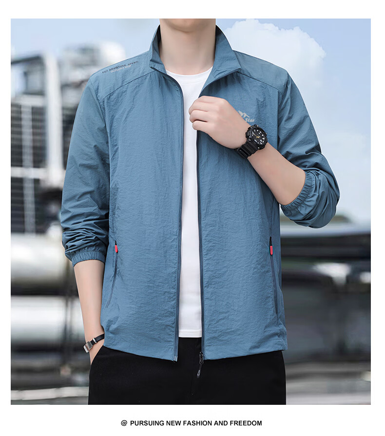 Warrior Men's Summer Sun Protection Jacket, Stand Collar Lightweight Cooling Ice Silk Breathable Quick-Dry Skin Jacket 5