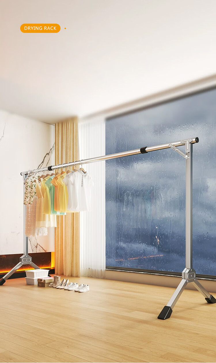 Huakai Star Floor-Standing Balcony Clothes Drying Rack Foldable Extendable YJ181 1.6m Adjustable Clothes Hanger No Installation Needed 12