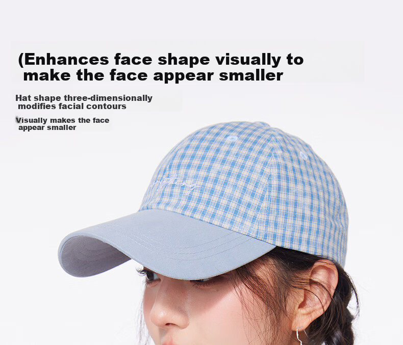 CACUSS Women's Duckbill Cap Spring Summer New Pure Cotton Soft Top Baseball Cap Small Face Plaid Sun Hat Light Blue 4