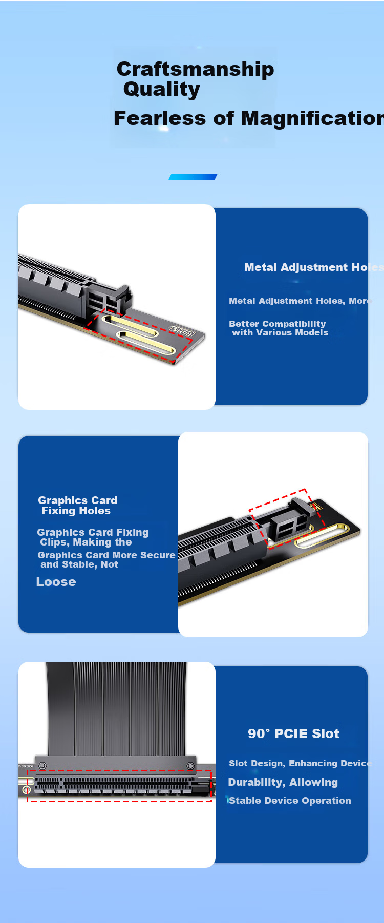NVV PCIe 4.0 GPU Extension Cable 240mm Flexible 90-Degree Vertical Graphics Card Riser PCIe X16 Extension Cable NZ-L40-X16-20 6