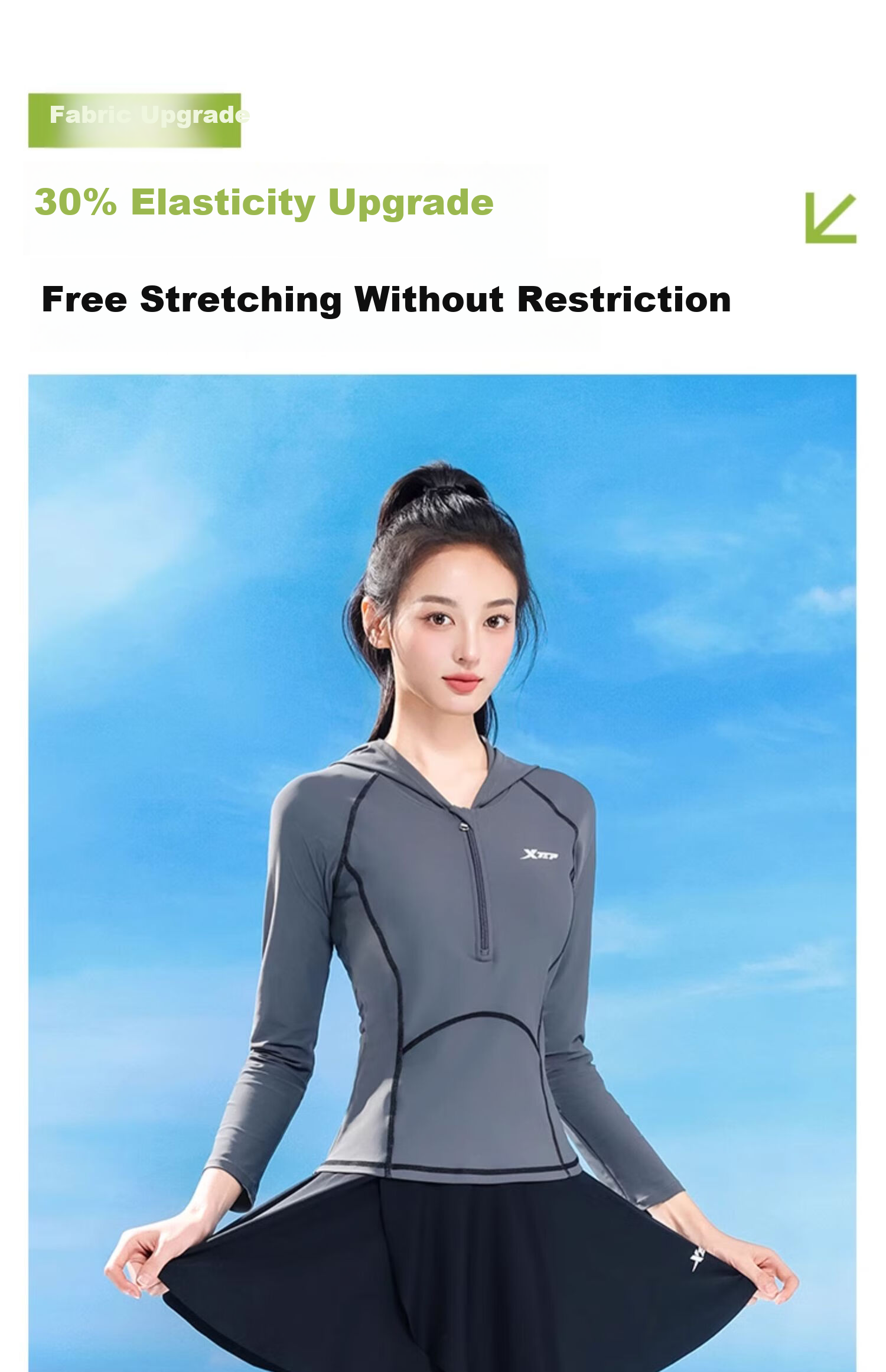 Xtep Women's Long Sleeve Long Pants Swimsuit Slimming Two-Piece Modest Plus Size Training Wetsuit 4