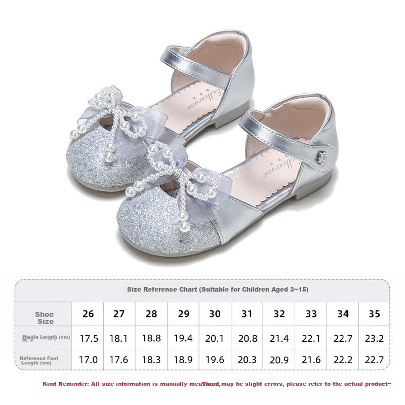 Fulomi Girls' Half Sandals 26 Summer Sweet Crystal Princess Leather Shoes Soft Sole Breathable Single Shoes Silver 26
