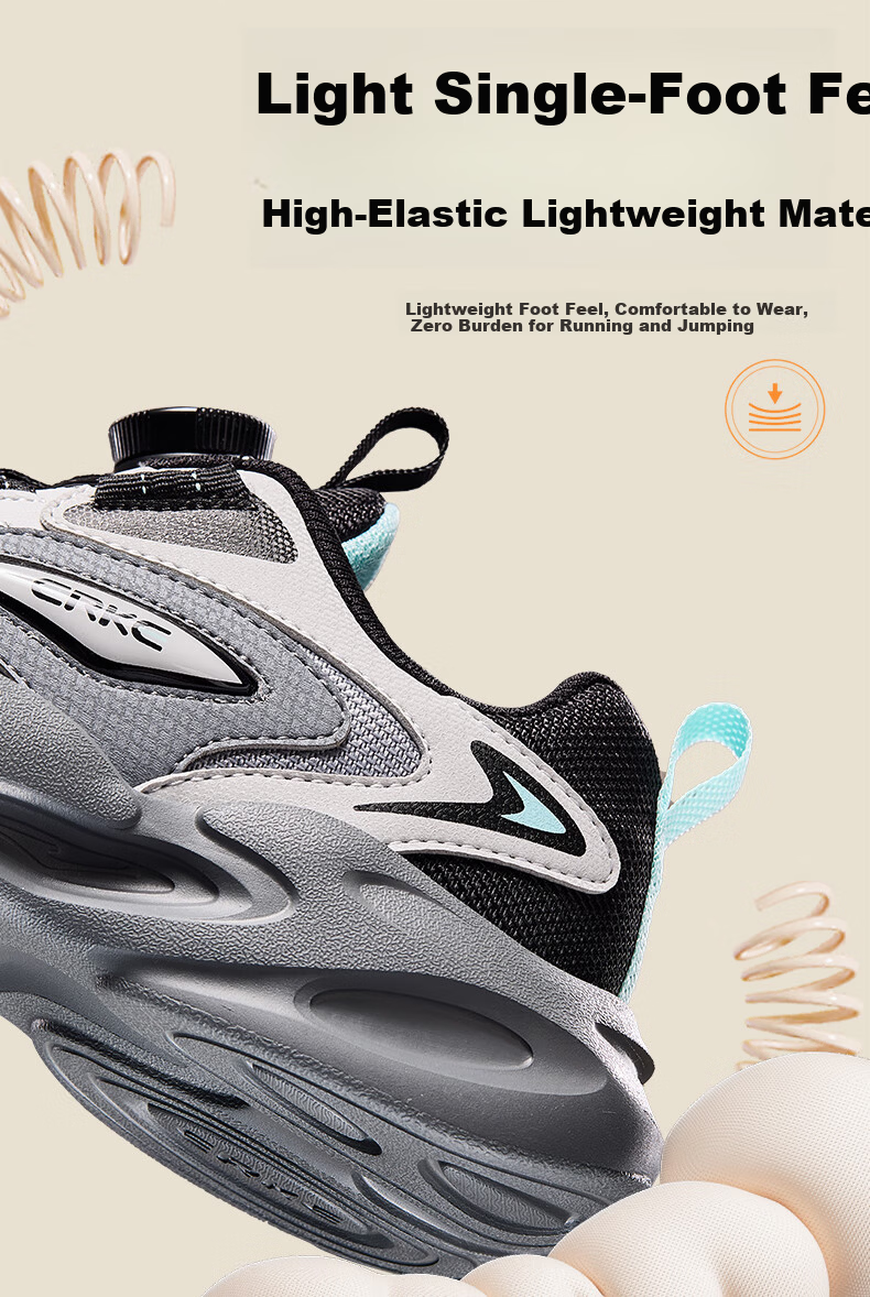 ERKE Kids Boys Girls Sports Shoes Children's Leather Elastic Running Shoes Warm Linen/Black 34 2