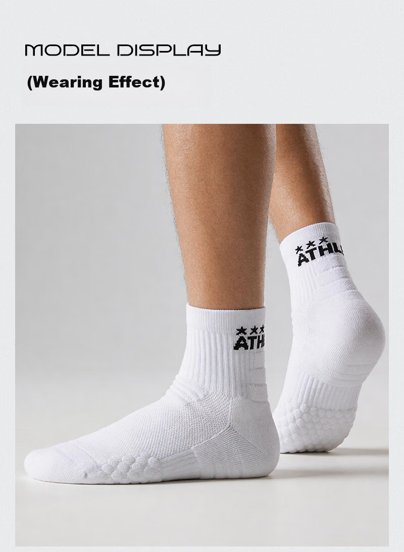 ATHLETA Sports Socks Unisex Running Training Sweat-Absorbent Terry Sole Professional Sports Socks White [Size 42-44] 10