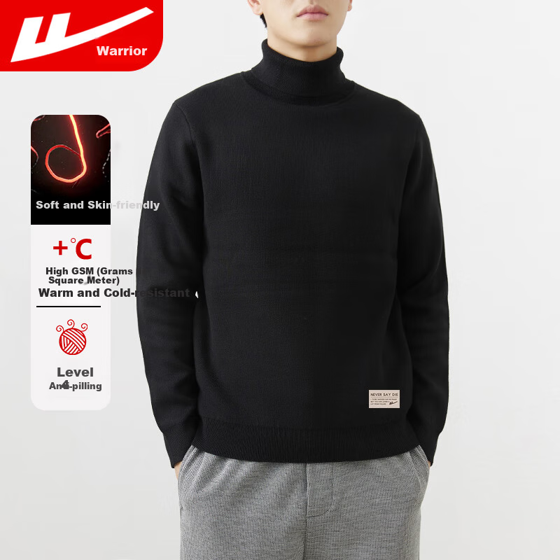 Warrior Men's Winter Warm Turtleneck Sweater Trendy Knit Pullover Woolen Shirt