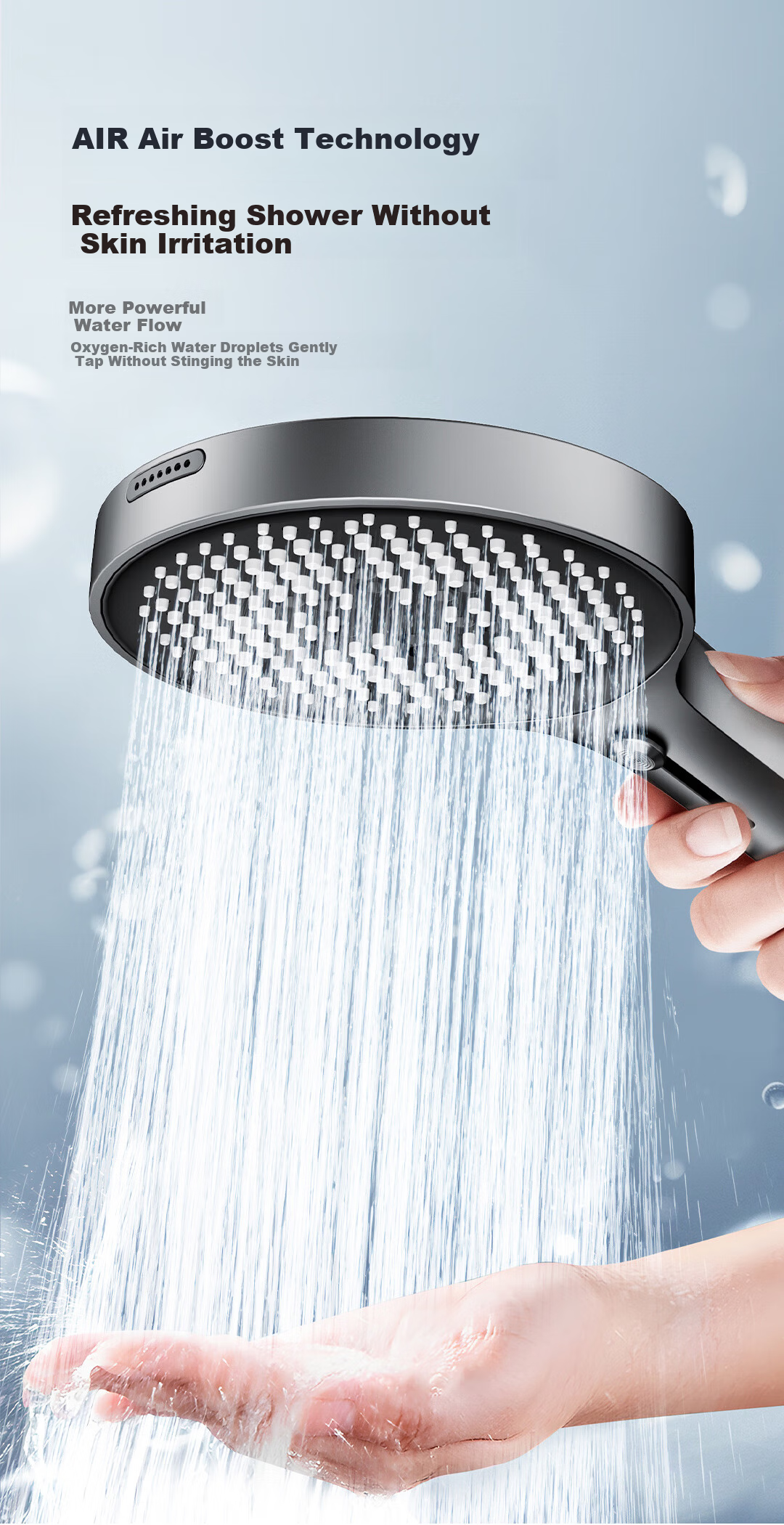 SUPOR High-Pressure Handheld Shower Head Set with Spray Gun, Three-Piece Shower Head, Powerful Water Flow, Adjustable Gray 4