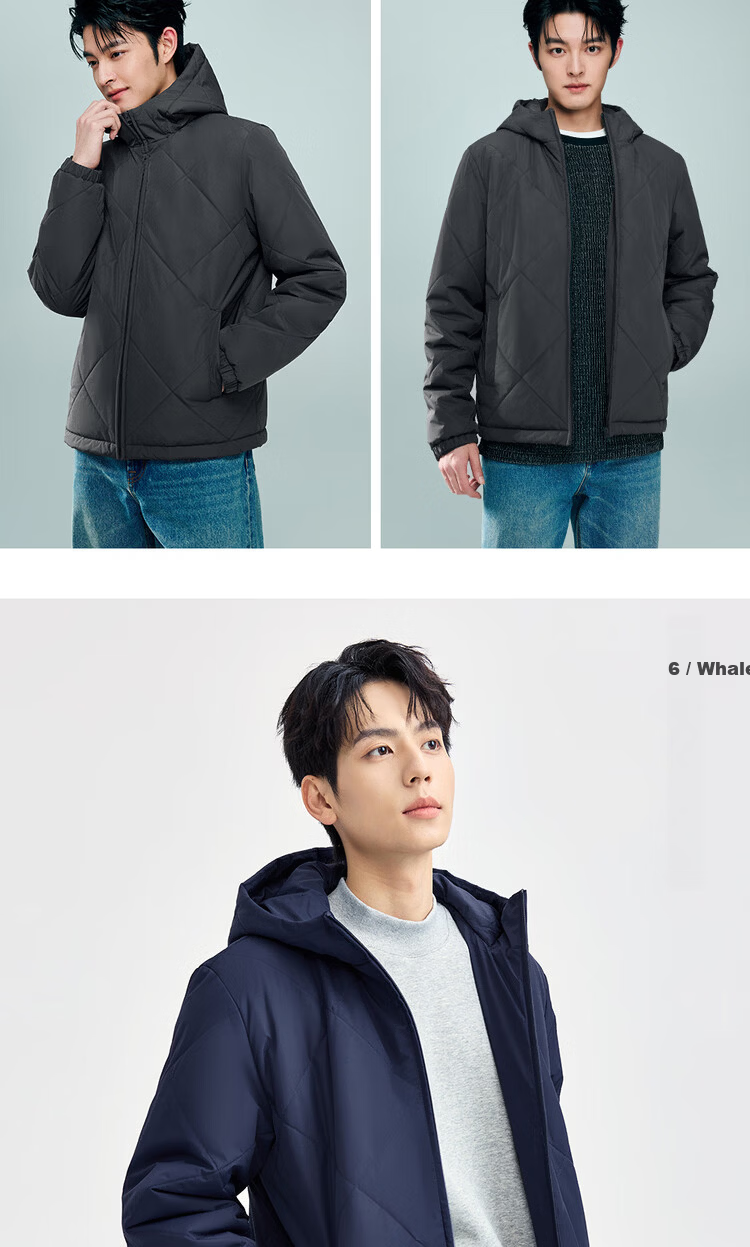 Giordano Men's Outdoor Quilted Cotton Jacket New Hooded Warm Diamond Plaid Cotton Coat 01075688 13