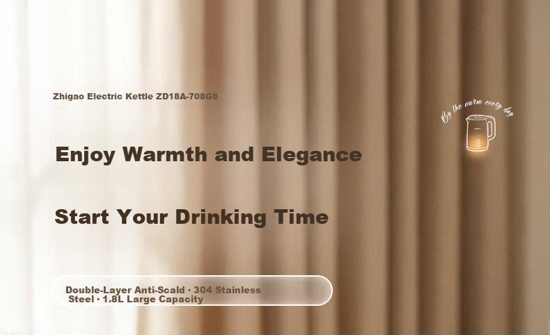 CHIGO Electric Kettle 1.8L Double-Layer Anti-Scald Stainless Steel Water Boiler High Power Fast Boiling Household Kettle 2