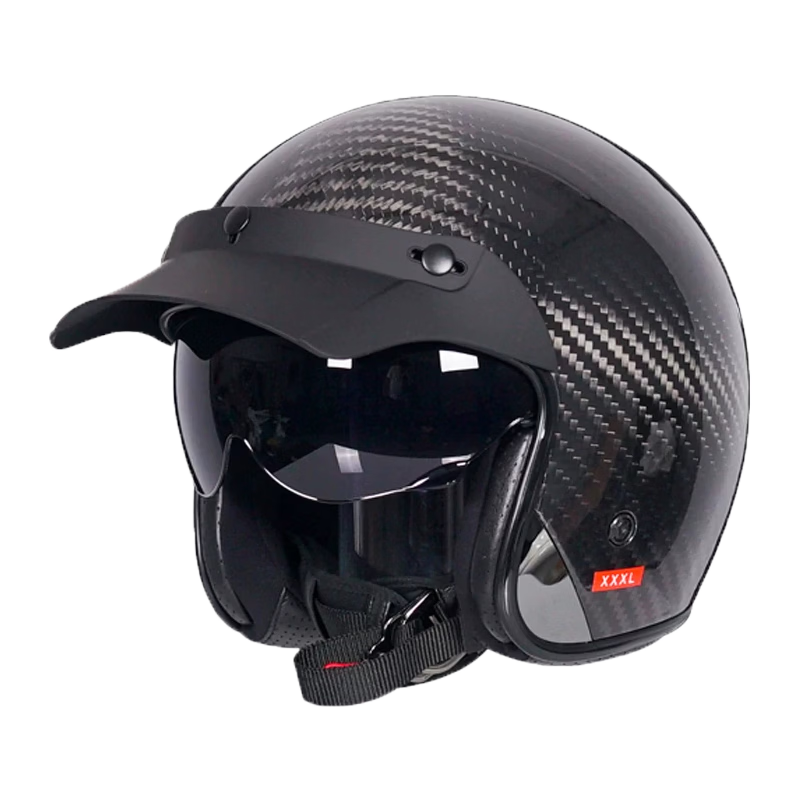 LS2 Motorcycle Retro Carbon Fiber 3/4 Helmet OF601 Glossy Black L