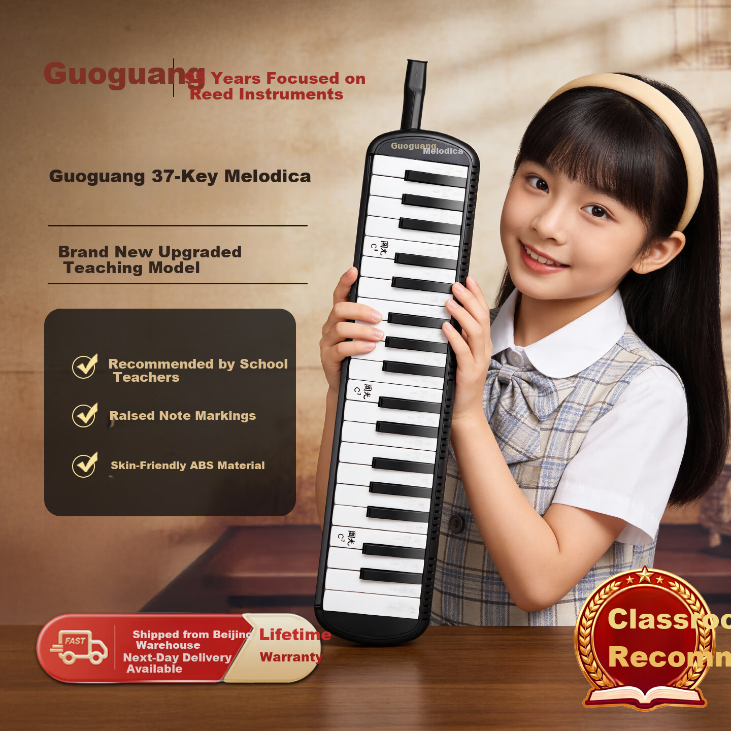 Guoguang 37-Key Teaching Recommended Classroom Designated Melodica Black (Canvas Soft Case with Playing Instructions)