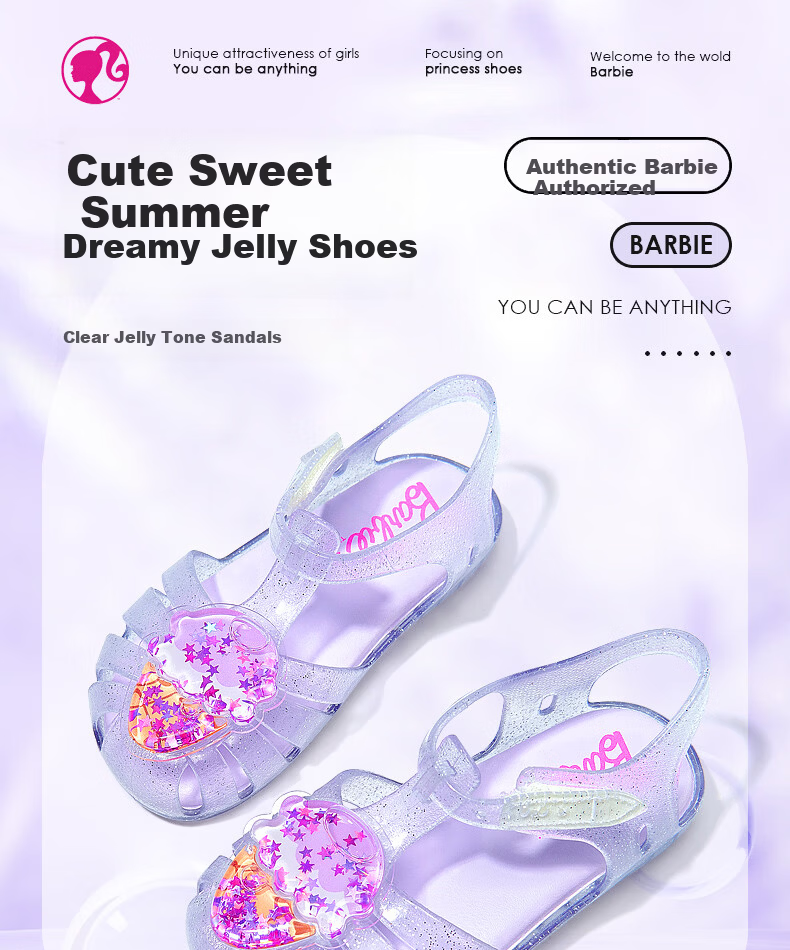 Barbie Kids Girls Summer Closed-Toe Sandals Fashion Jelly Shoes Outdoor Soft Sole DA7230 Light Purple Size 25 1