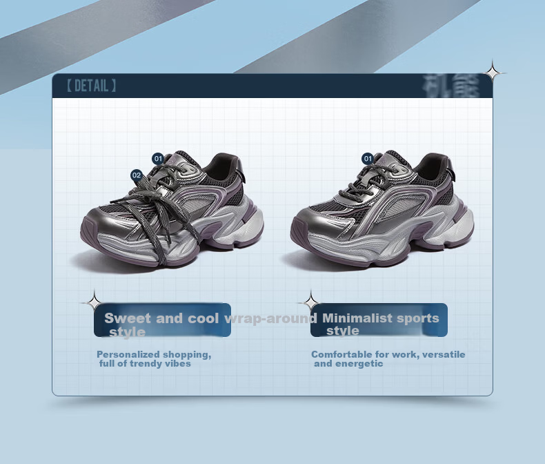 CAMEL Silver Star Dad Sneakers Women Mesh Patchwork Height Increasing Casual Shoes L26S283083W Silver/Purple (Breathable Mesh) Size 37 20