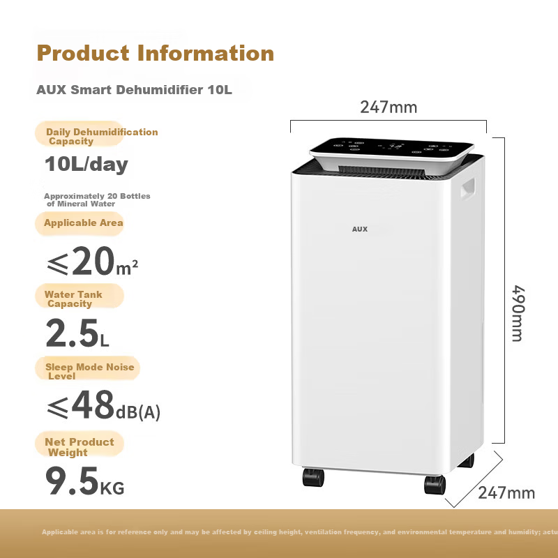 AUX Dehumidifier 10L/Day Negative Ion Sterilization Quiet Moisture Absorber KDY10-01W for Bedroom and Kitchen