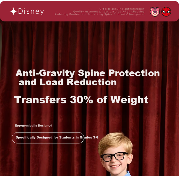 Disney Backpack for Primary School Students Grades 3-6, Spine-Protecting, Load-Reducing, Ultra-Lightweight, Large Capacity, Anti-Drop Children's Backpack for Boys And Girls, Strawberry Bear Desig 2