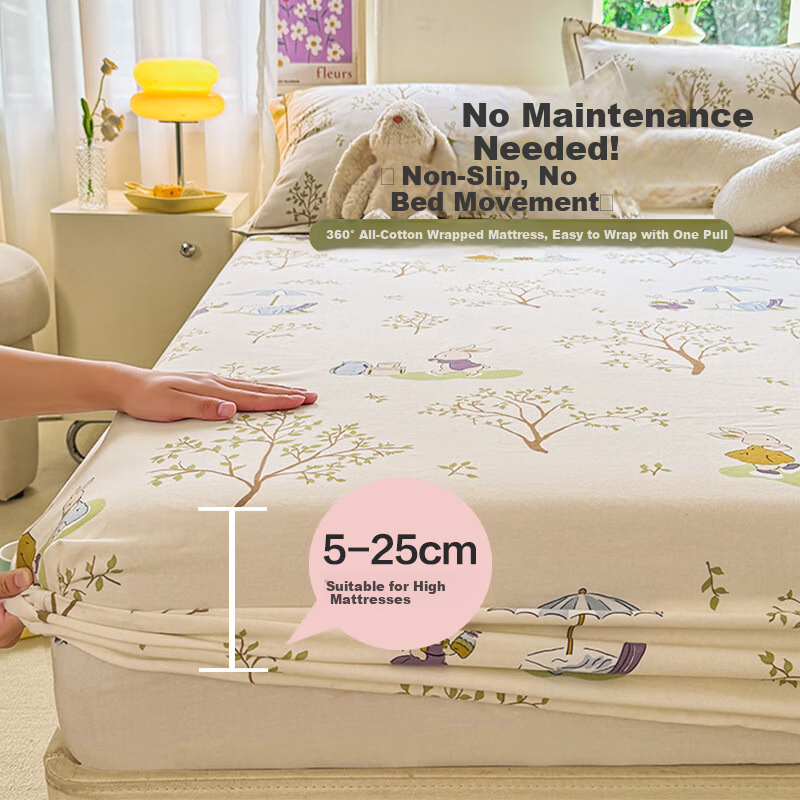 MUJI A-Class 100% Cotton Fitted Sheet Single Piece Pure Cotton Mattress Protector Full Coverage Bed Sheet 180*200cm