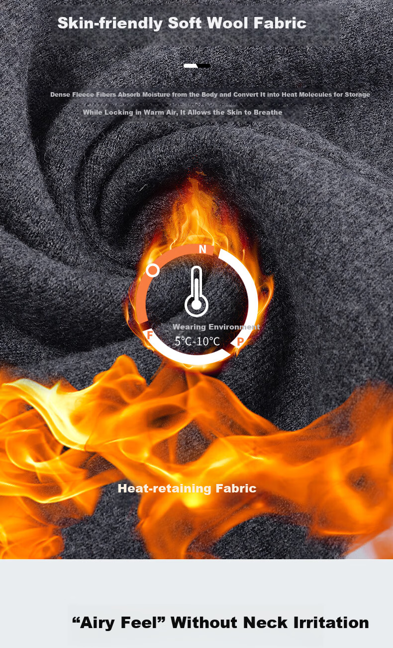 TUCANO Pure Wool Men's Hat and Scarf Set, Winter Outdoor Cycling Sports Warm Cold-Resistant Knit Hat and Scarf for Men 9