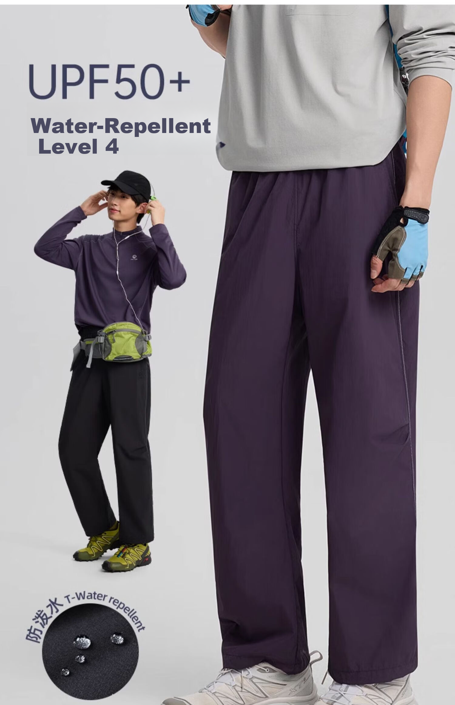 TECTOP Men's Outdoor Casual Pants Spring Summer Sun Protection Lightweight Breathable Windproof Water-Repellent Loose Fit Long Pants Cloud Ink Black M 9