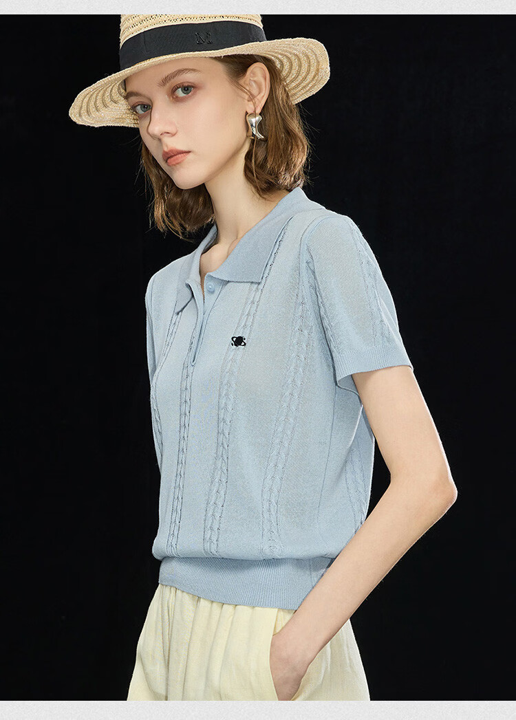 Wudao Summer Polo Collar Embroidered Pattern Short Sleeve Women's T-Shirt 2026 Latest Fashionable Top 16