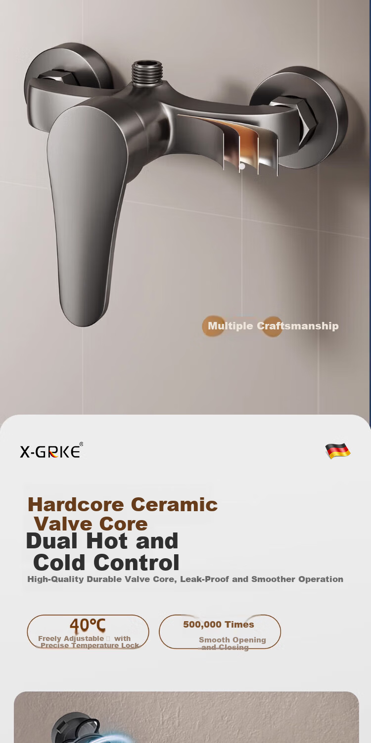 X-GRKE [Germany] Shower Faucet Set Full Copper Body Bathroom Shower Set High Pressure Shower Mixer Valve 8