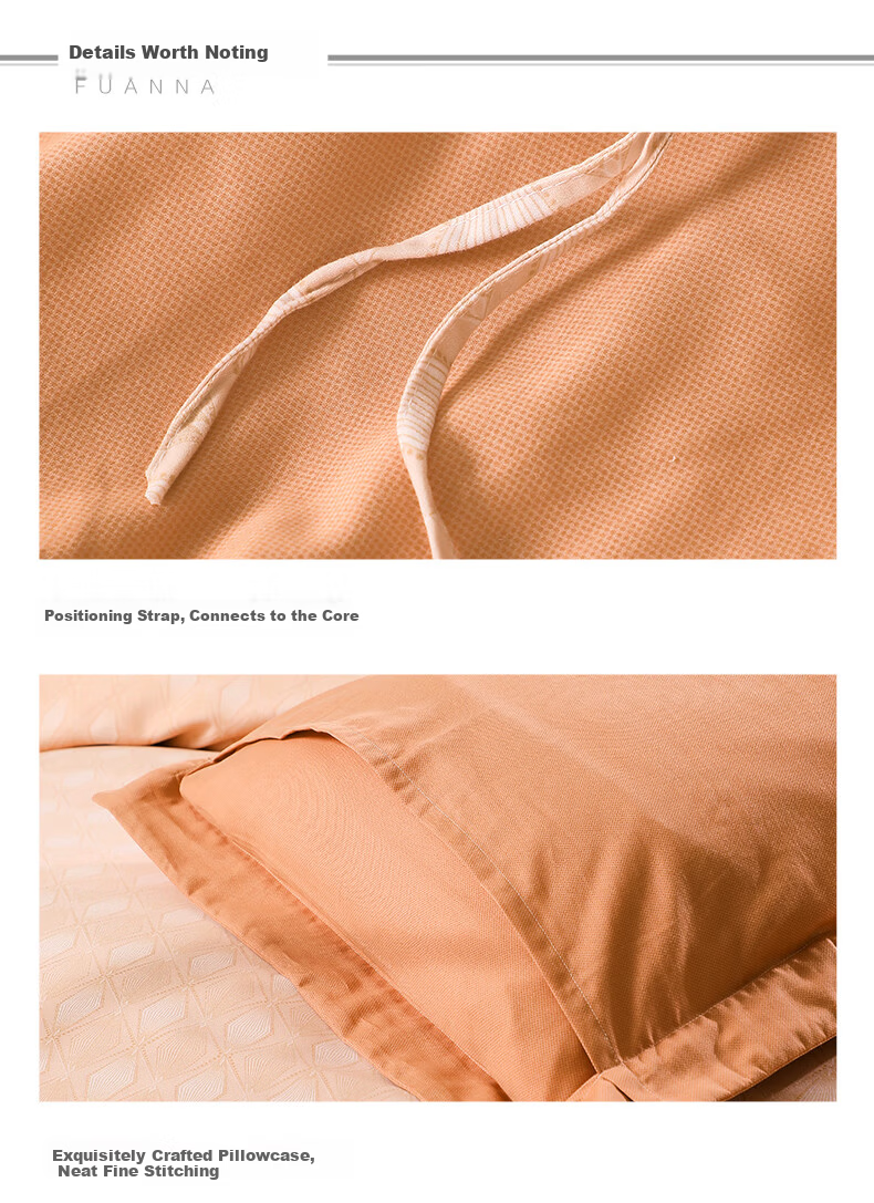 Fuanna Bedding Set 4-Piece A-Class 60S Long-Staple Cotton 100% Pure Cotton Brushed Warmth Double Extra Large Bed Sheet and Duvet Cover 230x229cm Leather Coffee 10